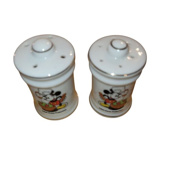 Vintage Disney Chef Mickey Mini Salt and Pepper Shakers Porcelain Glass 2.5" - Picture 2 of 6